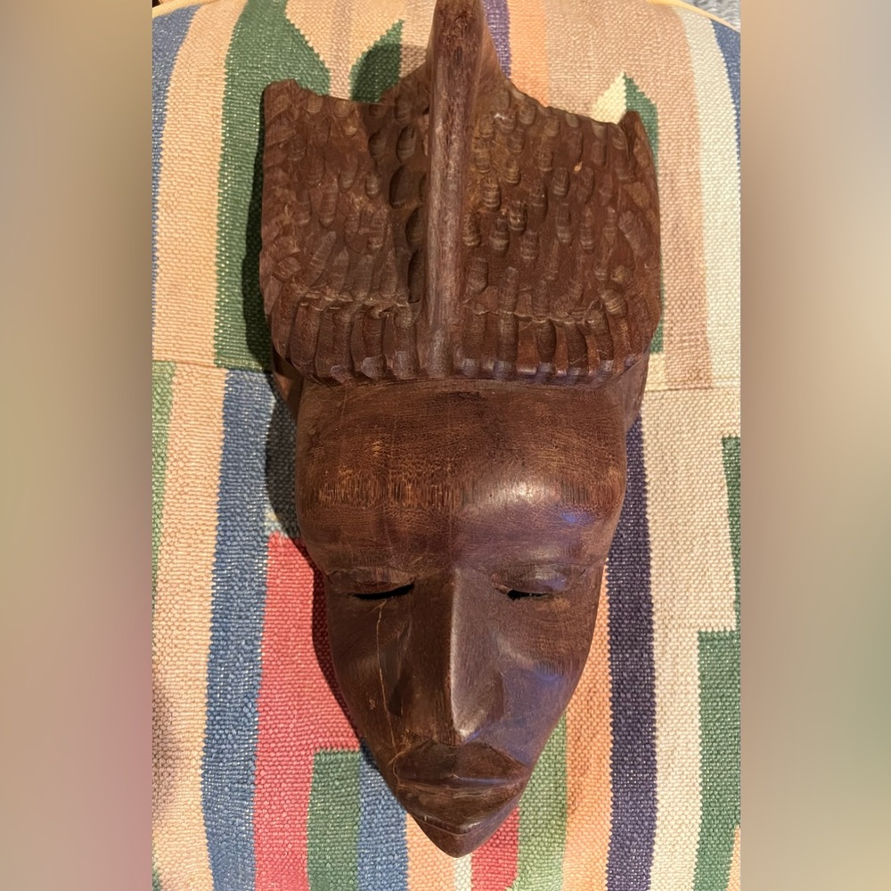 African Tribal Wood Mask Wall Hanging Hand Carved Plaque Folk Art 12.5x6.5” - Picture 2 of 7